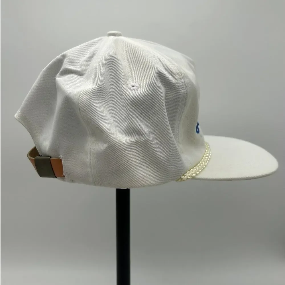 Vintage 80s 90s Pepsi-Cola White Strapback Rope Brim Embroidered Logo Promo Cap